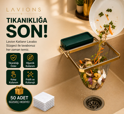 SUZMAX Katlanır Mutfak Lavabo Süzgeci – 50 Filtre Hediye | Tıkanıklık Önleyici